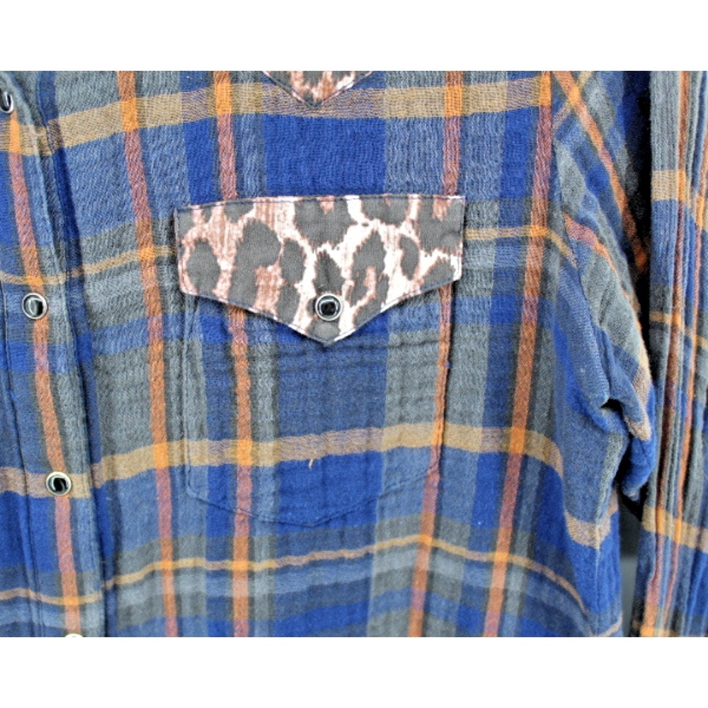 Johnny Was Workshop Plaid Leopard Mix Shirt Small Boho Western Button Up Cotton - Picture 4 of 6